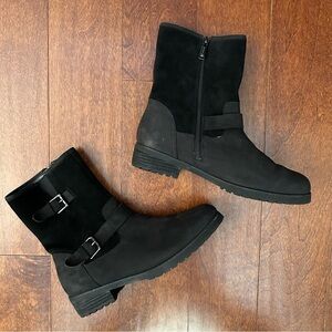 Blondo Val Waterproof Black Moto Boots with Faux Fur Lining and Buckles, Size 10